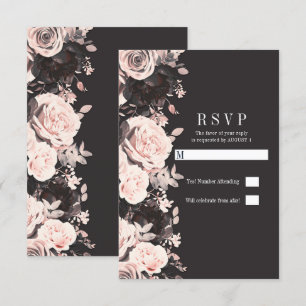 Invitation Fleurs Sombres Rose Pâle Charbon Noir Réponse Mari