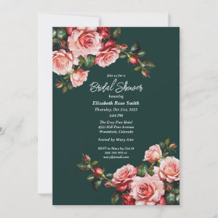 Invitation Fleurs sombres roses et rouges roses vertes douche
