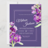 Invitation Fleurs stocks violet aquarelle mariage (Devant)