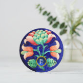 INVITATION FLEURS STYLISÉES / ROSE VERT BLEU GEM MONOGRAM (Debout devant)