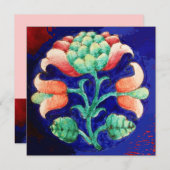 INVITATION FLEURS STYLISÉES/ROUGE ROUGE VERT ORANGE BLEU FLOR (Devant / Derrière)