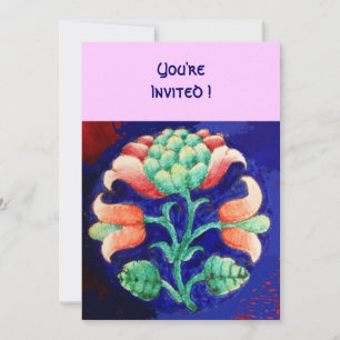 INVITATION FLEURS STYLISÉES/ROUGE ROUGE VERT ORANGE BLEU FLOR