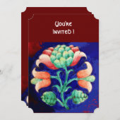 INVITATION FLEURS STYLISÉES/ROUGE ROUGE VERT ORANGE BLEU FLOR (Devant / Derrière)