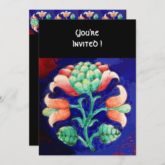 INVITATION FLEURS STYLISÉES/ROUGE ROUGE VERT ORANGE BLEU FLOR (Devant / Derrière)