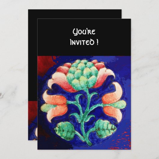 INVITATION FLEURS STYLISÉES/ROUGE ROUGE VERT ORANGE BLEU FLOR (Devant / Derrière)