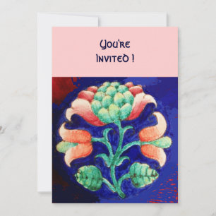 INVITATION FLEURS STYLISÉES/ROUGE ROUGE VERT ORANGE BLEU FLOR