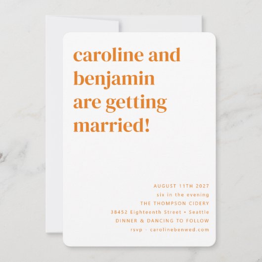 Invitation Fleurs super Retro Orange Tout en un Mariage (Devant)