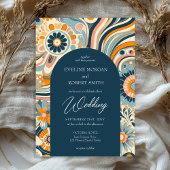 Invitation Fleurs super tendance marine orangé arc bleu