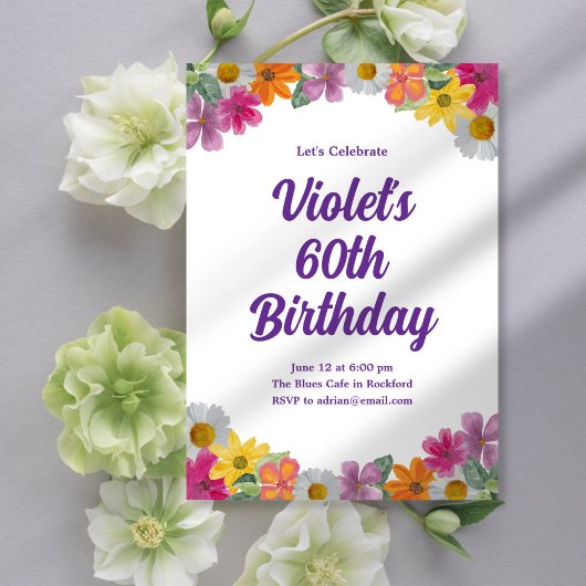 Invitation Fleurs sur le bord Anniversaire
