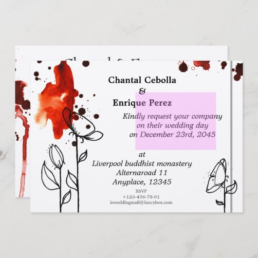 Invitation Fleurs tachetées rouges (Devant / Derrière)