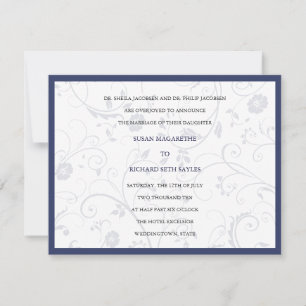 Invitation Fleurs tourbillonnant Mariage Cobalt