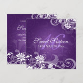 Invitation Fleurs tourbillonnantes de partie de sweet sixteen (Devant / Derrière)