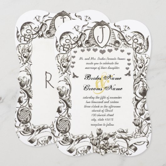 Invitation Fleurs tourbillonnantes Vintages d'abeilles et de  (Devant / Derrière)