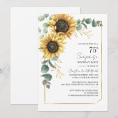 Invitation Fleurs Tournesol Verdure Écriture 75e Anniversaire (Devant / Derrière)