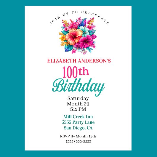Invitation Fleurs Tropicales 100e Anniversaire