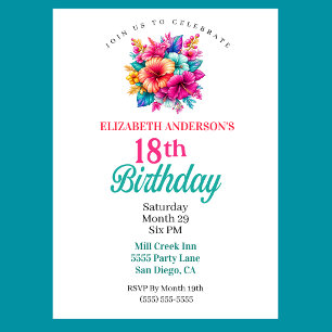 Invitation Fleurs tropicales 18e anniversaire