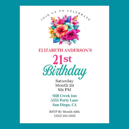 Invitation Fleurs Tropicales 21e Anniversaire