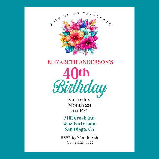 Invitation Fleurs Tropicales 40e Anniversaire