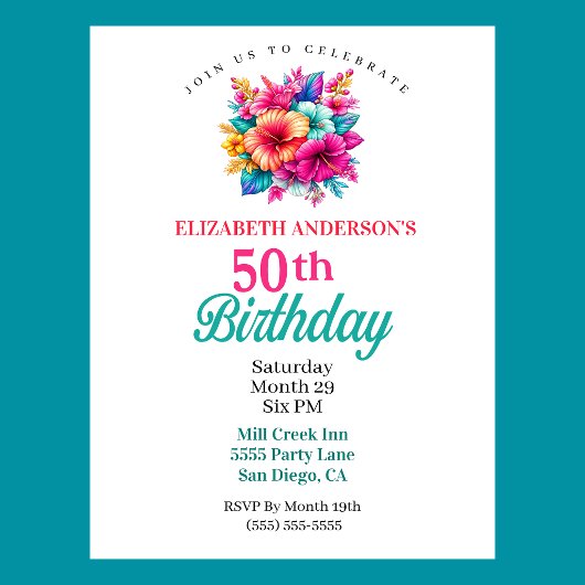 Invitation Fleurs Tropicales 50e Anniversaire