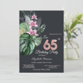 Invitation Fleurs Tropicales 65e Anniversaire Sombre (Debout devant)