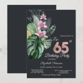 Invitation Fleurs Tropicales 65e Anniversaire Sombre (Devant / Derrière)