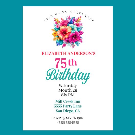 Invitation Fleurs Tropicales 75e Anniversaire