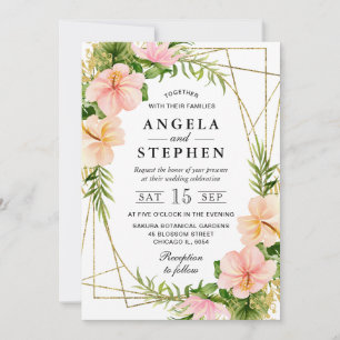 Invitation Fleurs tropicales à l'aquarelle Cadre doré Mariage