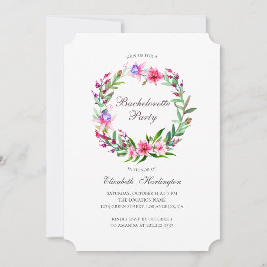 Invitation Fleurs tropicales. Bachelorette de destination (Devant)
