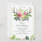 Invitation Fleurs tropicales Boho Rustic Antler Baby shower (Devant)
