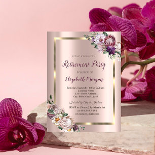 Invitation Fleurs tropicales Cadre doré,Rose Gold Retraite 