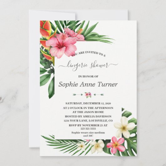 Invitation Fleurs tropicales Calligraphie de fleur Lingerie D (Devant)