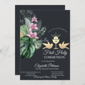 Invitation Fleurs tropicales Chalice Première Communion saint (Devant / Derrière)