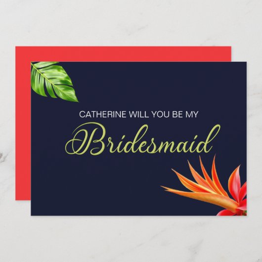 Invitation Fleurs tropicales Coeur Serez-vous ma mariée ? (Devant / Derrière)