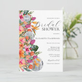 Invitation Fleurs tropicales colorées Fête des mariées Disco  (Debout devant)