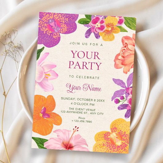 Invitation Fleurs tropicales colorées fleurissent