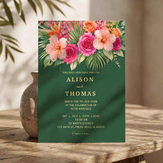 Invitation Fleurs tropicales colorées | Hibiscus et verdure