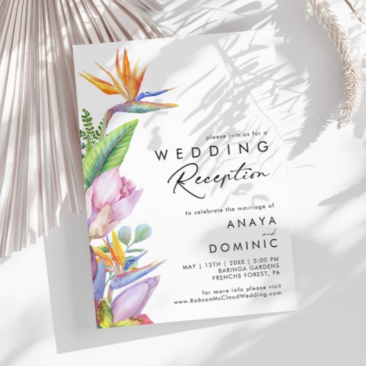 Invitation Fleurs Tropicales Colorées | Réception de Mariage