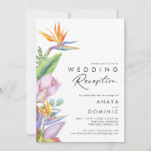 Invitation Fleurs Tropicales Colorées | Réception de Mariage (Devant)