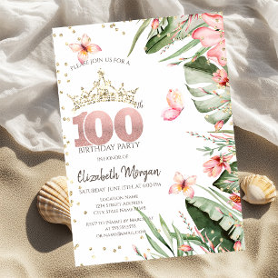 Invitation Fleurs tropicales Diamants Feuille 100e anniversai