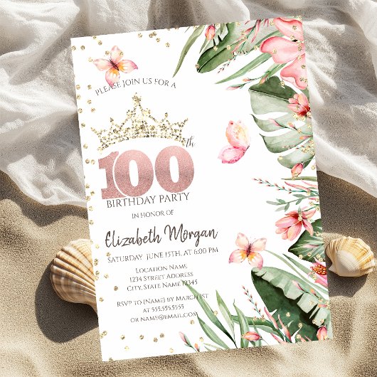 Invitation Fleurs tropicales Diamants Feuille 100e anniversai