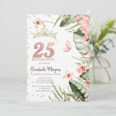 Invitation Fleurs tropicales Diamants Feuille 25e anniversair (Debout devant)