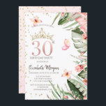 Invitation Fleurs tropicales Diamants Feuille 30e anniversair<br><div class="desc">Tiare d'or,  fleurs tropicales et diamants sur un arrière - plan blanc.</div>