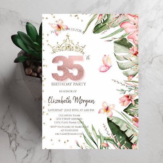Invitation Fleurs tropicales Diamants Feuille 35e anniversair