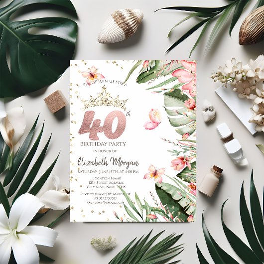 Invitation Fleurs tropicales Diamants Feuille 40e anniversair