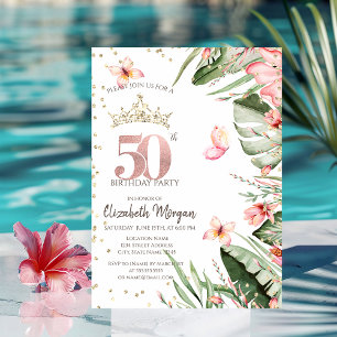 Invitation Fleurs tropicales Diamants Feuille 50e anniversair