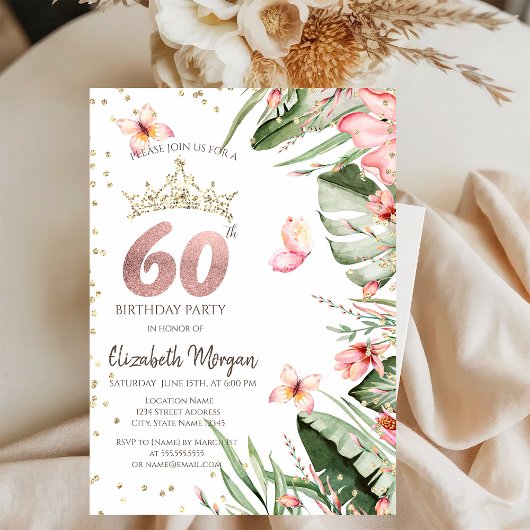 Invitation Fleurs tropicales Diamants Feuille 60e anniversair
