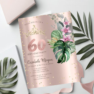 Invitation Fleurs Tropicales Diamants Or Rose 60e Anniversair