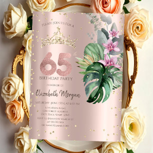 Invitation Fleurs tropicales Diamants Or rose 65e Anniversair