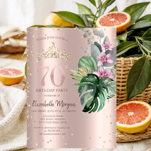 Invitation Fleurs Tropicales Diamants Or Rose 70e Anniversair