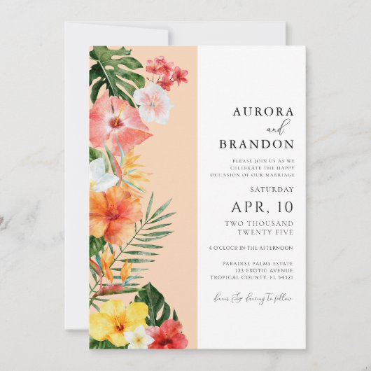 Invitation Fleurs tropicales dynamiques Mariage (Devant)